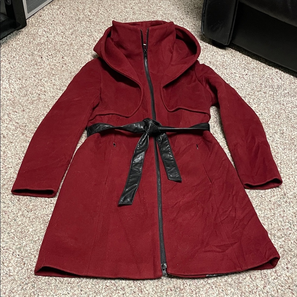 Soia & kyo Red Hooded Coat with Black leather Belt